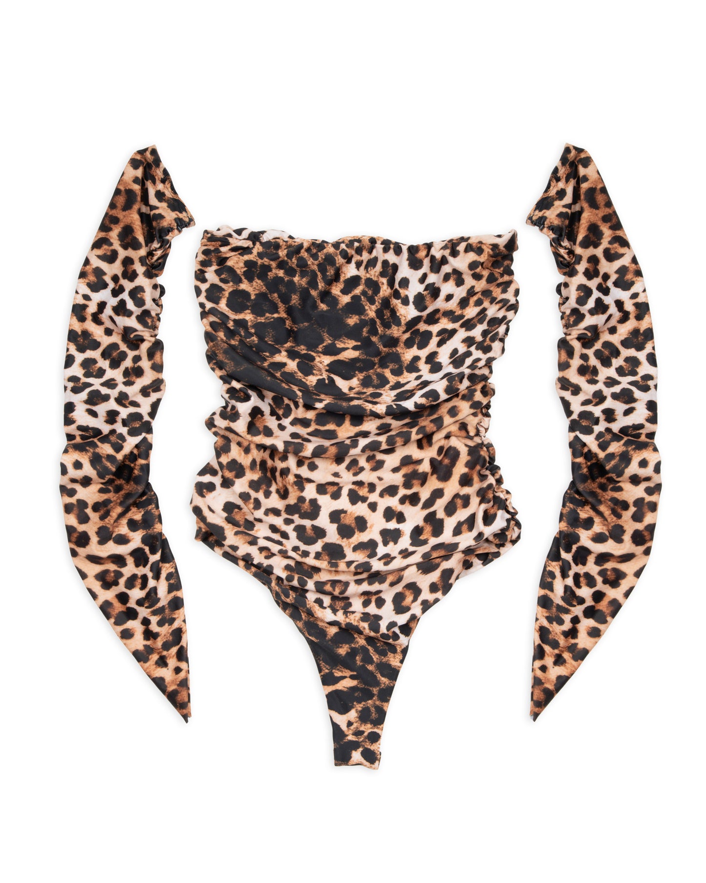 Body con manicotti leopardato scuro