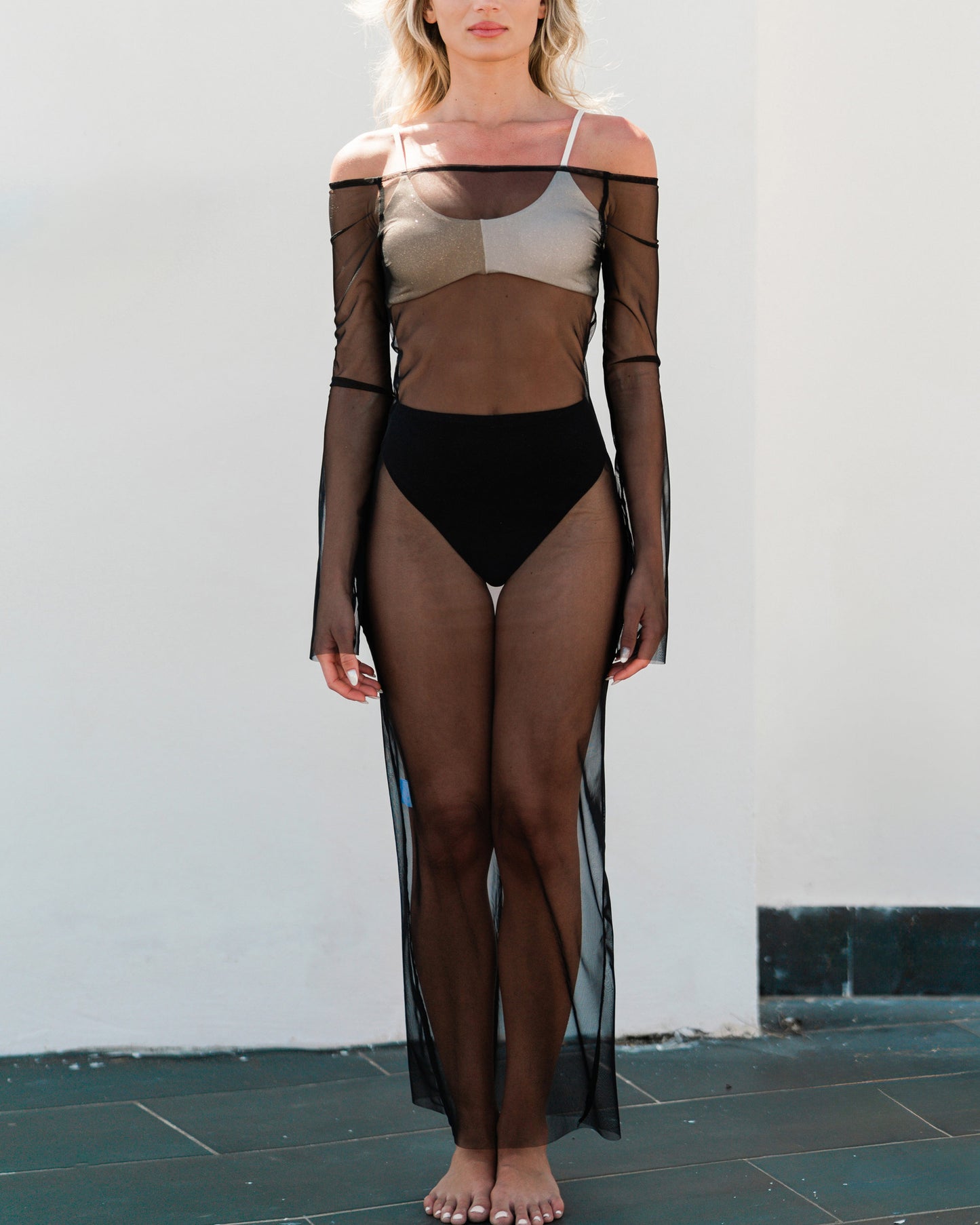 Fuori acqua abito trasparente tulle nero