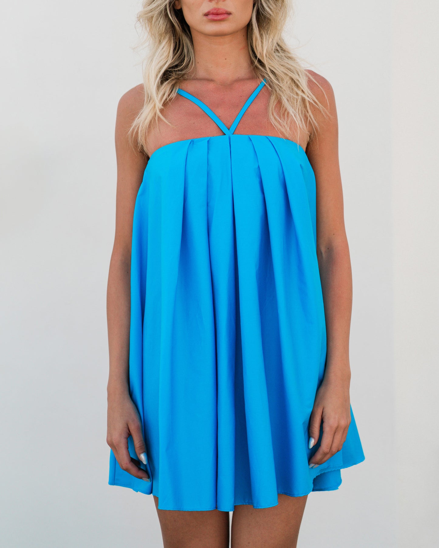 Abito mini in cotone cielo