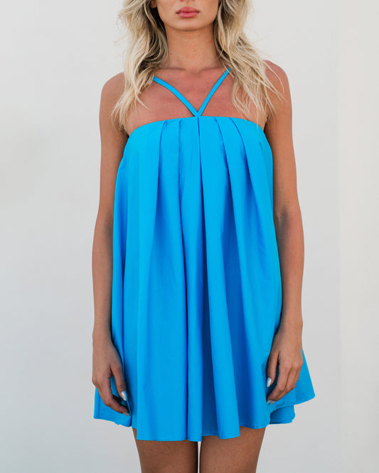 Abito mini in cotone cielo