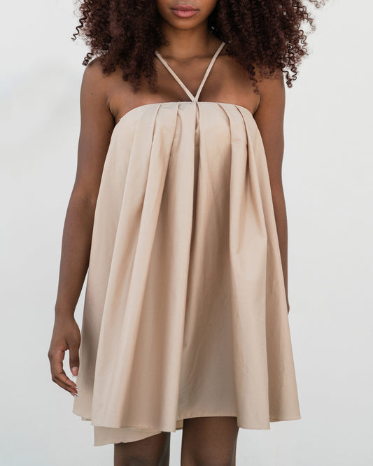 Abito mini in cotone sabbia